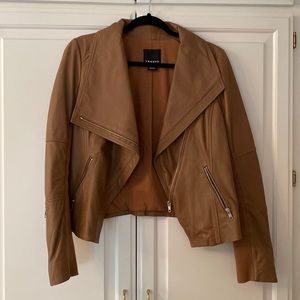 Trouvé Drape Front camel leather jacket